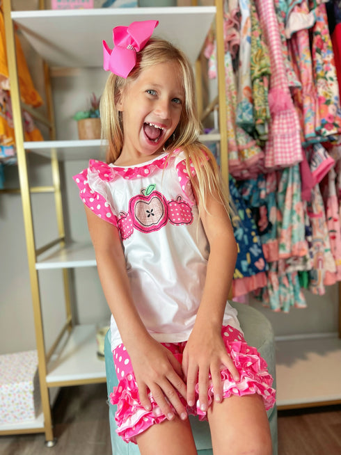 Bowtism Triple Apple School Shorts  Set with Matching Bow - Bowtism